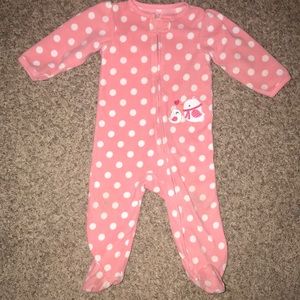 Carter’s Pink Fleece White Polka Dot Warm Zip Up Onesie Footie Pajamas